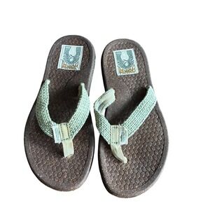 Simple Green Toe Flip Flop Unisex Brown Sage Green Sz 5 Woven Hemp Style Granola